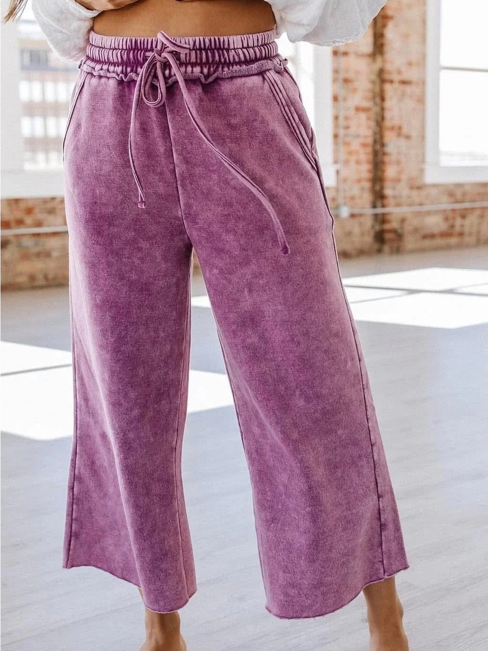 NWT💜Zenana Acid Washed Fleece Palazzo Pants Plum